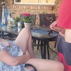 Mutual masturbation with my neighbors wife turns into outdoor creampie