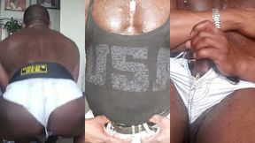muscle butt revealing white cutoffs squat & wank scenes