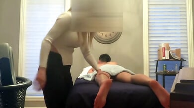 Blonde Norwegian client submits to her first remote massage with an Asian American performer