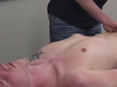 Gay has cock stroked by masseur