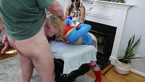 sgbg2-3) batgirl (monica sexxxton) and supergirl (karlee paige) bondage fucking strap-on fucking blowjobs and toys