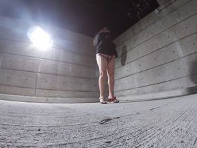 Mature Horny Queer is a Fag sissy in the outdoors masturbating in a driveway.