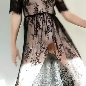 Transparent black dress with flowers