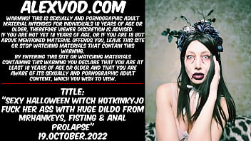 Sexy Halloween witch Hotkinkyjo fuck her ass with huge dildo from mrhankey, fisting &amp_ anal prolapse