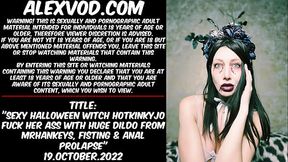 Sexy Halloween witch Hotkinkyjo fuck her ass with huge dildo from mrhankey, fisting &amp_ anal prolapse