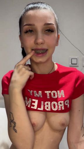 Skinny teen braces herself for action