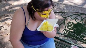 i suck my man s ass, cock and balls, extract a lot of cum and eat it with pineapple in public
