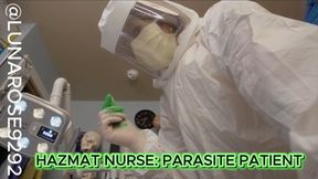 HAZMAT NURSE: PARASITE PATIENT! You come in and you’re not doing well at all! So to protect myself I put on my hazmat suit on and perform the prostate exam and a green goo comes out of your ass, so I decided to collect a sperm sample to get further