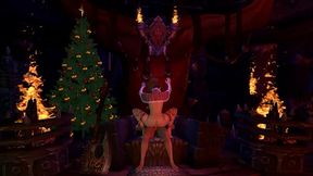 Curvy elf girl rides Santa's candy cane