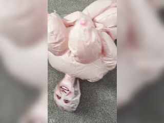 Inflating a granny blow up doll