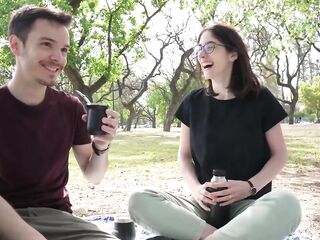 How does a day at the park end up with a public oral pleasure? - Cute teen swallows cum