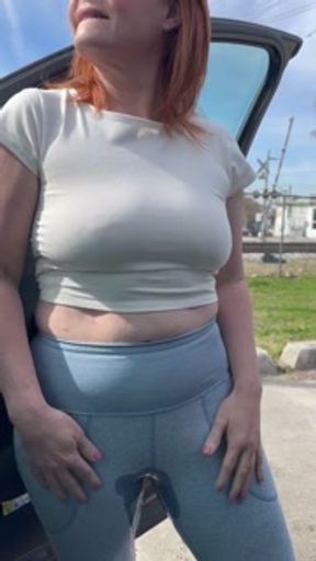 Soak my Yoga Pants in Pee as Cars Go By in My See-Through Top