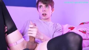 Thoughtless Boy Edges Until His Thigh High Socks Are Soaked