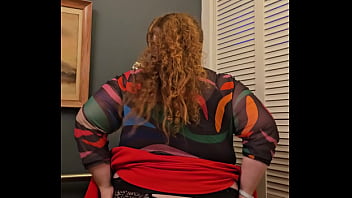 Horny bbw secretary flashes tits and panties