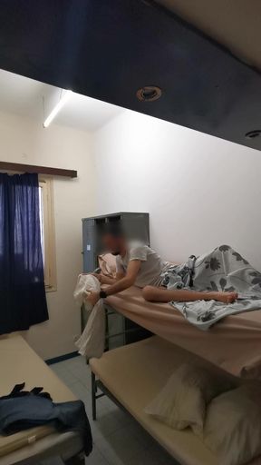 Cumming on sailor&#039;s Uniform in the Barracks