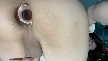 Horny Lilia Lust masturbates with a glass butt plug