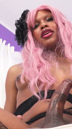 TGIRLSHOOKUP - ENJOY LOTUS IN PANYHOSE AND HIS HUGE BLACK COCK   Clip 1