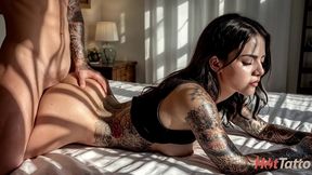 my step cousin asked me to take a picture of her with a new tattoo in her room, and it all ended with cum on her face.[ai]