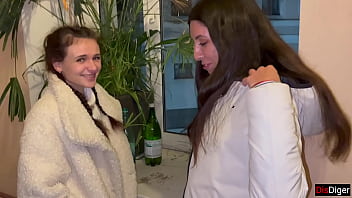 Skinny Teen Beauty Gets Double BJ and Rough Doggystyle in Public Foursome