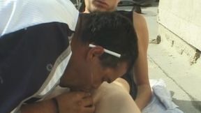 Deep Rimming Tgirl Ass on Balcony Throbbing Cock Sucked Sloppy