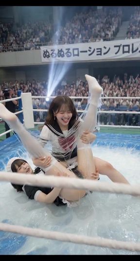 Wrestling in wet and messy slime fun with a Japanese babe