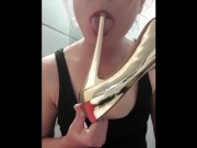 Smoking and Lick my High Heels play with shoe and wetting my Jeans Full Video on Premium Model