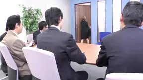 Slutty office lady gets gangbanged by suited men