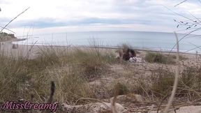 Slutty French MILF sucks biggest cock at public beach