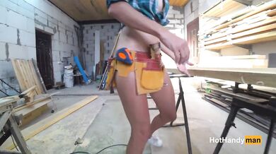 Bottomless MILF woodworker flashes in tight blouse roleplay
