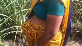Desi- Friend&#039;s wife holding and squeezing breasts in guava plantation
