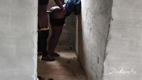Fucking Ebony Big Wasit Bussy Inside the Toilet of an Uncompleted Building After a Blowjob
