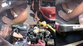 Helping Pretty Asian Girl Stalling 90s BMW Heels & Barefoot Pumping & Revving & Driving (38 mins!)