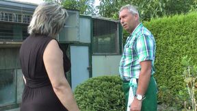 Cum on Tits in the Garden with the Mature Lady