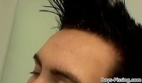 Kinky young man tries out his piss and jerks off hard