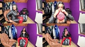 Dominant Leather MILF Whoopee Cushion Fetish. Shiny PVC Ass, Loud Fart Sounds and Dirty Sitting