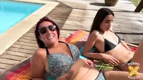 Naughty MILF Vanessa shows off her big tits and invites young couple for hot threesome