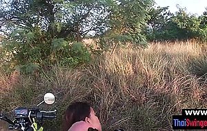 Real amateur Thailand couple outdoor blowjob and fuck