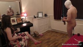 Anally Plugged Chastity Sub Cleans For Mistress