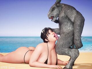 Curvy Beach Bombshell Gets Pounded Hard by Mysterious Brute - CG Animation