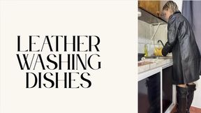 washing dishes in leather