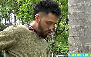 Latin twink sucks dick and fucks anal in the garden