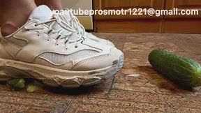 Nastya trampling and crushing cucumber with sexy feet and dirty sneakers