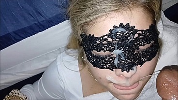 Pretty young petite tatted white girl let's me cum on her face after a quick blowjob