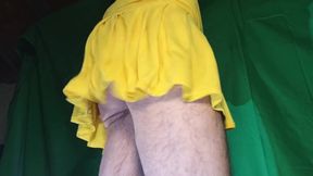 Tiny Yellow Plaid Thong Under Yellow Skirt