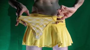 Tiny Yellow Plaid Thong Under Yellow Skirt