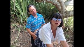 Old stepfather takes advantage of stepdaughter's big ass in the woods