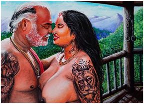 Erotic Art Or Drawing Of Sexy Desi Indian Woman in Honeymoon with Father in Law At an Exotic Location