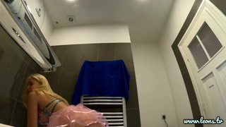 All natural cute big ass nice tits blonde college girl in the hottest lingerie shows her booty