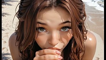 beautiful girl with a big ass loves to suck cock on the beach and have her pretty face filled with cum - content generated by AI