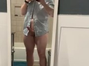 Jerking off in the mirror then covering it with cum
